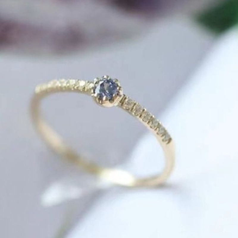 Vintage Inlay Blue Zirconia Solitaire Ring, Elegant Dainty Band